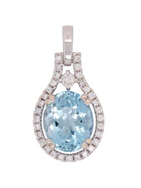 Fine 3.57 Ct Oval Aquamarine Ring with Earth-Mined Diamonds in 14K White Gold